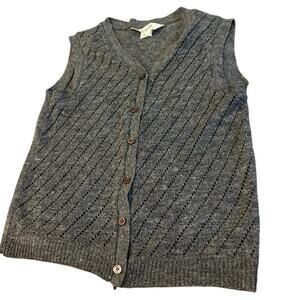 Devon Women Small Knit Sweater Vest Gray Button Front Open Weave Vintage USA